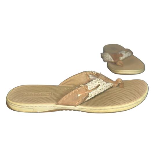 Sperry Tan Woven Leather Thong Flip Flop Sandals Size 9 Comfort Casual Beach - Picture 1 of 9